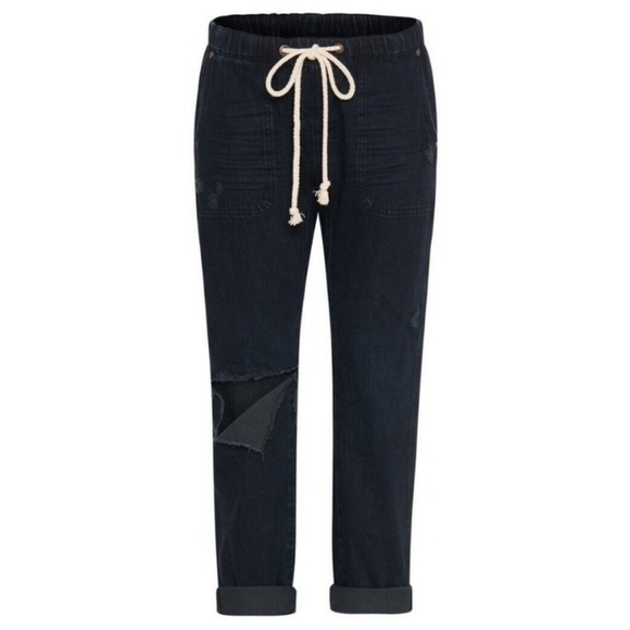 ONETEASPOON Shabbies Drawstring Boyfriend Jeans Distressed Fox Black Size XL - Picture 6 of 16